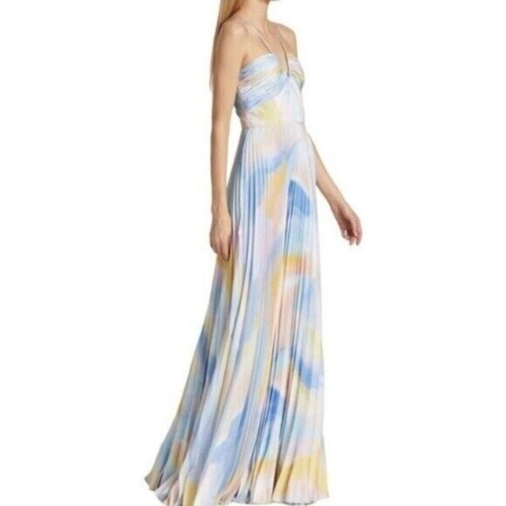 ML Monique Lhuillier Satin Satin Charmeuse Pleated Gown Maxi Dress Size 10 Flaw - Picture 7 of 14